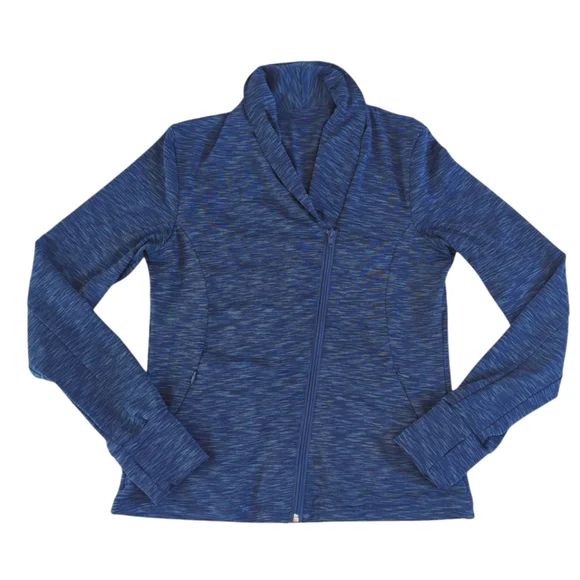 Blue Space Dye Asymmetrical Zipper Athletic Activewear Jacket LARGE Blue - Picture 2 of 13